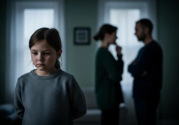 Child looking sad while adults seem indifferent or critical.