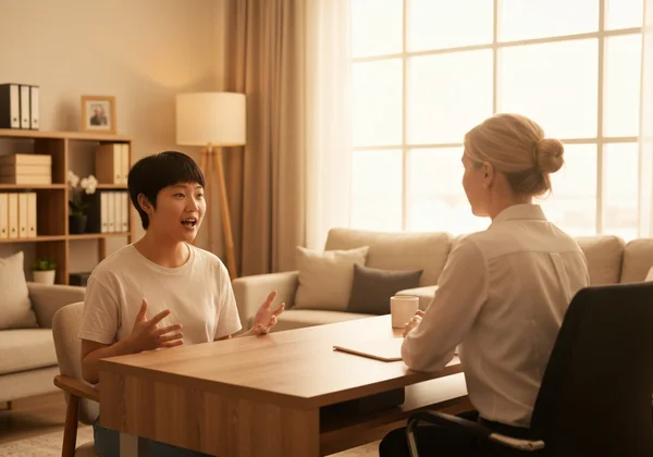 Patient openly discussing AVPD symptoms with a therapist